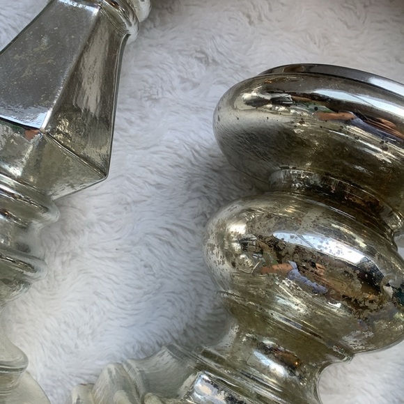 Mercury glass Antiqued Mirror Chunky Candleholder set of 3 glam shabby chic - Picture 13 of 14